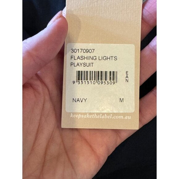 Keepsake Romper Women Medium Navy Blue Bell Sleeve Flashing Lights Playsuit‎ NWT - Picture 9 of 12